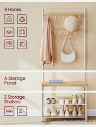 LEDREM Coat Rack, Hall Tree With Shoe Storage Bench, 12.6 X 27.6 X 68.9 Inches, Industrial - thumbnail 3
