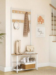 LEDREM Coat Rack, Hall Tree With Shoe Storage Bench, 12.6 X 27.6 X 68.9 Inches, Industrial - thumbnail 1