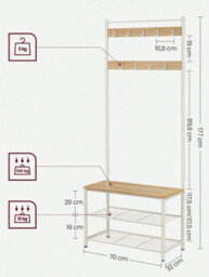 LEDREM Coat Rack, Hall Tree With Shoe Storage Bench, 12.6 X 27.6 X 68.9 Inches, Industrial - thumbnail 6