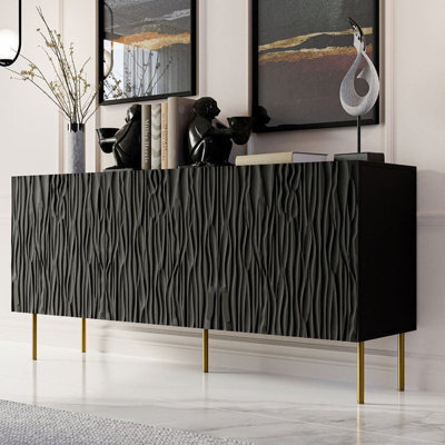 Jungle 152Cm Sideboard Modern Cabinet With Metal Legs Push To Open System Durable Mdf And Laminated Board Black Gold - image 1