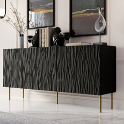 Jungle 152Cm Sideboard Modern Cabinet With Metal Legs Push To Open System Durable Mdf And Laminated Board Black Gold