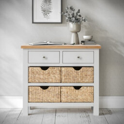 Farro Grey 85Cm Console Table With Baskets - Painted With Oak Top - Fully Assembled By Roseland Furniture - thumbnail 2