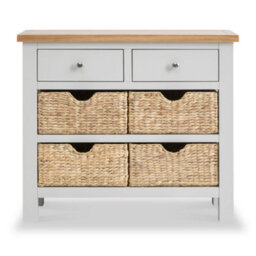 Farro Grey 85Cm Console Table With Baskets - Painted With Oak Top - Fully Assembled By Roseland Furniture - thumbnail 3