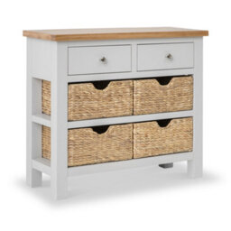Farro Grey 85Cm Console Table With Baskets - Painted With Oak Top - Fully Assembled By Roseland Furniture - thumbnail 1