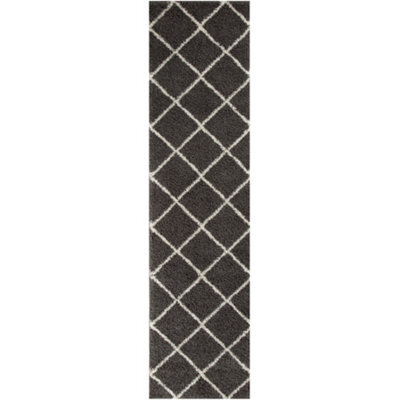 The Rugs Moroccan Shaggy Rugs And Runners Soft Fluffy Diamond Design High Pile Dark Grey And Ivory Living Room Kitchen Hallway 540 - image 1