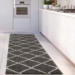 The Rugs Moroccan Shaggy Rugs And Runners Soft Fluffy Diamond Design High Pile Dark Grey And Ivory Living Room Kitchen Hallway 540 - thumbnail 4