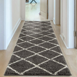 The Rugs Moroccan Shaggy Rugs And Runners Soft Fluffy Diamond Design High Pile Dark Grey And Ivory Living Room Kitchen Hallway 540 - thumbnail 5