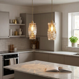 Happy Homewares Sleek Gold Tinted Pendant Light Shade With Staggered Rectangular Body - thumbnail 6