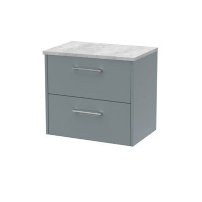 Hudson Reed Juno Wall Hung 2 Soft Close Drawer Vanity Unit With Laminate Worktop In Coastal Grey Finish, 605mm - image 1