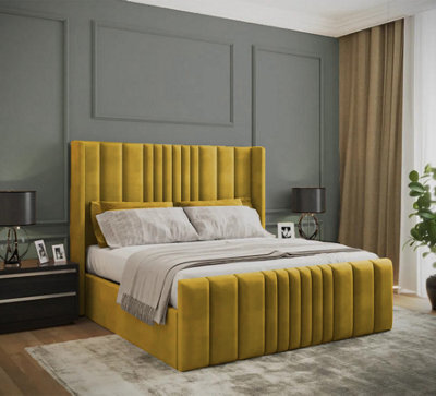 Adore Designs Miami Winged Plush Velvet Ottoman Storage Bed, With Footboard - 3Ft Single - Turmeric - image 1