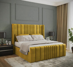 Adore Designs Miami Winged Plush Velvet Ottoman Storage Bed, With Footboard - 3Ft Single - Turmeric - thumbnail 1