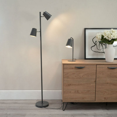 Valuelights Bibi Grey Metal 2 Way Standing Floor Lamp For Living Room Office Reading Light - image 1