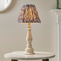 Luminosa Lighting Luminosa Myrtle Almond White Table Lamp With Pearl Grey Fabric Ikat Shade 25Cm B22 - thumbnail 2
