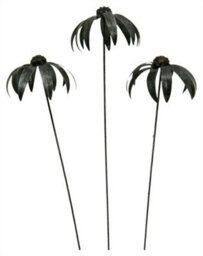 Metal Echinacea Daisy Flower Ornament On 100Cm Stick - Set Of 3 Silver - thumbnail 2