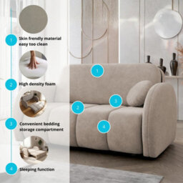 Viva Comfy Iv Beige Sofa Bed With Storage Compartment Particle Board Metal Legs Wooden Frame 172X103X85Cm - thumbnail 6