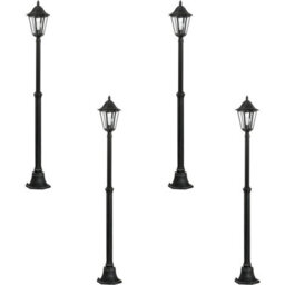 4-Pack Ip44 Outdoor Bollard Lights - Black & Silver Lanterns For Pathway Illumination - thumbnail 1