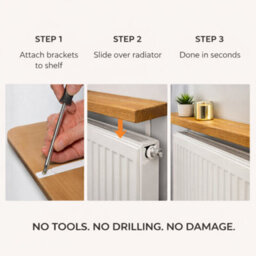 Mkgt Solid Wood Radiator Shelf, No Drill With Brackets, Handmade In Uk (Black, 70Cm) - thumbnail 4