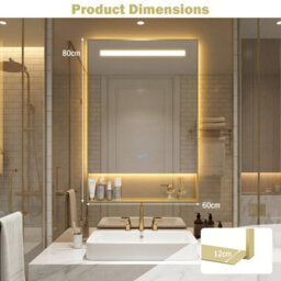 Gainoom 80 X 60Cm Led Bathroom Mirror Aluminum Framed Vanity Mirror Wall-Mounted Mirror - thumbnail 2
