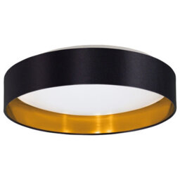 Elegant Flush Ceiling Light With Black Gold Fabric Shade And Led Bulb - 24W Included