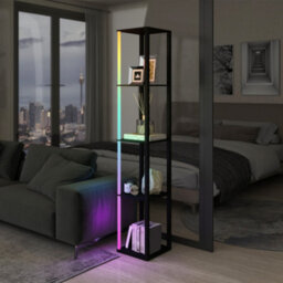 Homcom Rgb Led Floor Lamp With Shelves And Remote Control For Bedroom, Black - thumbnail 9