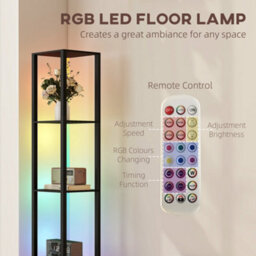 Homcom Rgb Led Floor Lamp With Shelves And Remote Control For Bedroom, Black - thumbnail 4