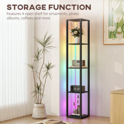 Homcom Rgb Led Floor Lamp With Shelves And Remote Control For Bedroom, Black - thumbnail 5