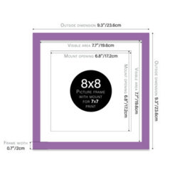 "8X8"" Purple Picture Frame - 8X8"" Square Frame With 7X7"" Mount For 8X8""/7X7"" Pictures Moderrn Style Thin Edge, 1 Pack" - thumbnail 2
