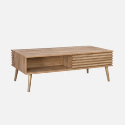 Sweeek - Scandi-Style Coffee Table With Wooden Grooved Effect Madere Natural 59X119X41.5 Cm
