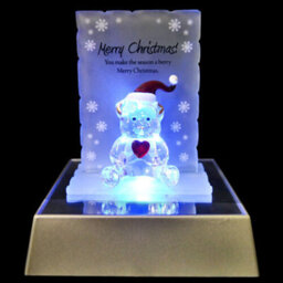 Merry Christmas Bear Figurine Glass Crystal Ornaments Gift Set Xmas & Led Light