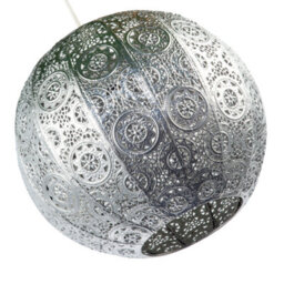 Happy Homewares Spherical Vintage Moroccan Pendant Lamp Shade In Shiny Silver Metal - thumbnail 4
