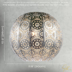 Happy Homewares Spherical Vintage Moroccan Pendant Lamp Shade In Shiny Silver Metal - thumbnail 7