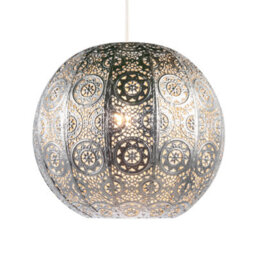 Happy Homewares Spherical Vintage Moroccan Pendant Lamp Shade In Shiny Silver Metal