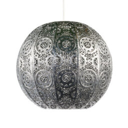 Happy Homewares Spherical Vintage Moroccan Pendant Lamp Shade In Shiny Silver Metal - thumbnail 2