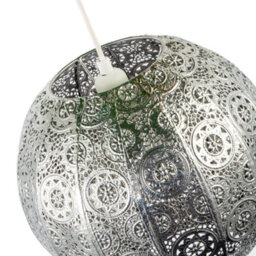Happy Homewares Spherical Vintage Moroccan Pendant Lamp Shade In Shiny Silver Metal - thumbnail 3
