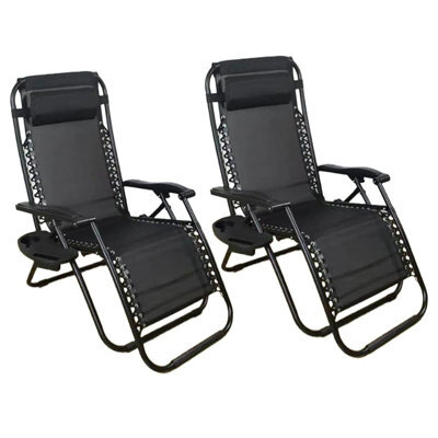 Zero Gravity Chairs Set Of 2, Grey Reclining Sun Loungers For Garden, Textilene Folding Garden Chairs, Removable Headrest - image 1