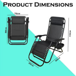 Zero Gravity Chairs Set Of 2, Grey Reclining Sun Loungers For Garden, Textilene Folding Garden Chairs, Removable Headrest - thumbnail 2