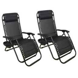 Zero Gravity Chairs Set Of 2, Grey Reclining Sun Loungers For Garden, Textilene Folding Garden Chairs, Removable Headrest