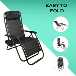 Zero Gravity Chairs Set Of 2, Grey Reclining Sun Loungers For Garden, Textilene Folding Garden Chairs, Removable Headrest - thumbnail 3