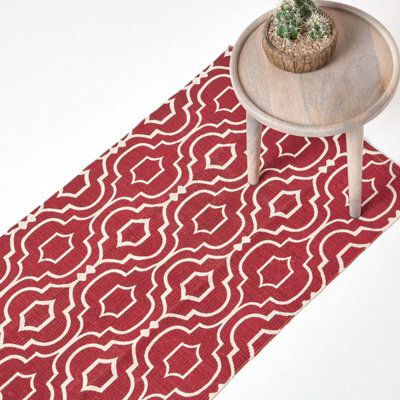 Homescapes Riga Red And White 100% Cotton Printed Patterned Rug, 66 X 200 Cm - image 1