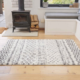 Loomed Cream Grey Neutral Aztec Scandi Shaggy Living Area Rug 160X220Cm - thumbnail 1