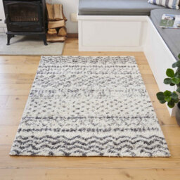 Loomed Cream Grey Neutral Aztec Scandi Shaggy Living Area Rug 160X220Cm - thumbnail 2