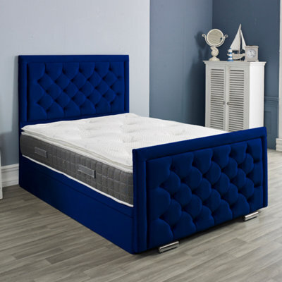 Urban Textures Chesterfield Divan Ottoman Storage Bed Base Frame With Tall Headboard - Navy Blue - image 1