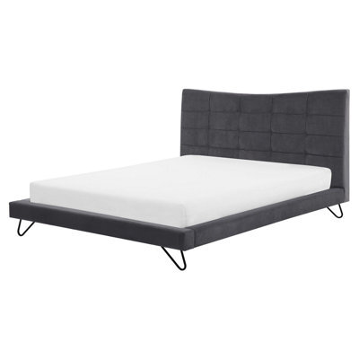 Beliani Bed Velvet Lannion 160 X 200 Cm (Eu King Size) Dark Grey - image 1