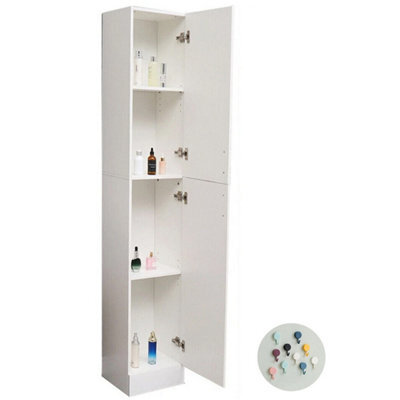 Bathroom High Tier Cabinet Storage Cupboard Tall Furniture Unit White 4 Gloss - image 1