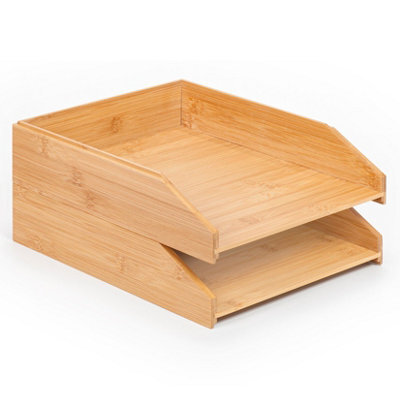 EHC Woodluv Letter Tray Desk Organiser, Document Tray, Document Storage A4 Filing Paper Organiser Desk Tidy, Stackable - image 1