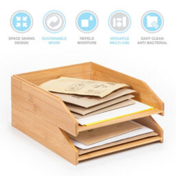 EHC Woodluv Letter Tray Desk Organiser, Document Tray, Document Storage A4 Filing Paper Organiser Desk Tidy, Stackable - thumbnail 2