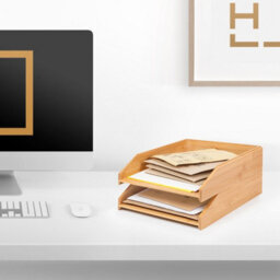 EHC Woodluv Letter Tray Desk Organiser, Document Tray, Document Storage A4 Filing Paper Organiser Desk Tidy, Stackable - thumbnail 6