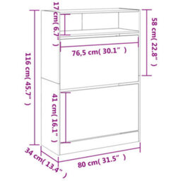 Vidaxl Shoe Cabinet With 2 Flip-Drawers Grey Sonoma 80X34X116 Cm - thumbnail 3