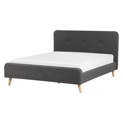 Beliani Bed Fabric Rennes Ii 160 X 200 Cm (Eu King Size) Dark Grey - image 1