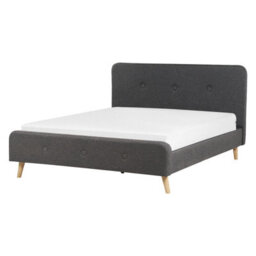 Beliani Bed Fabric Rennes Ii 160 X 200 Cm (Eu King Size) Dark Grey - thumbnail 1